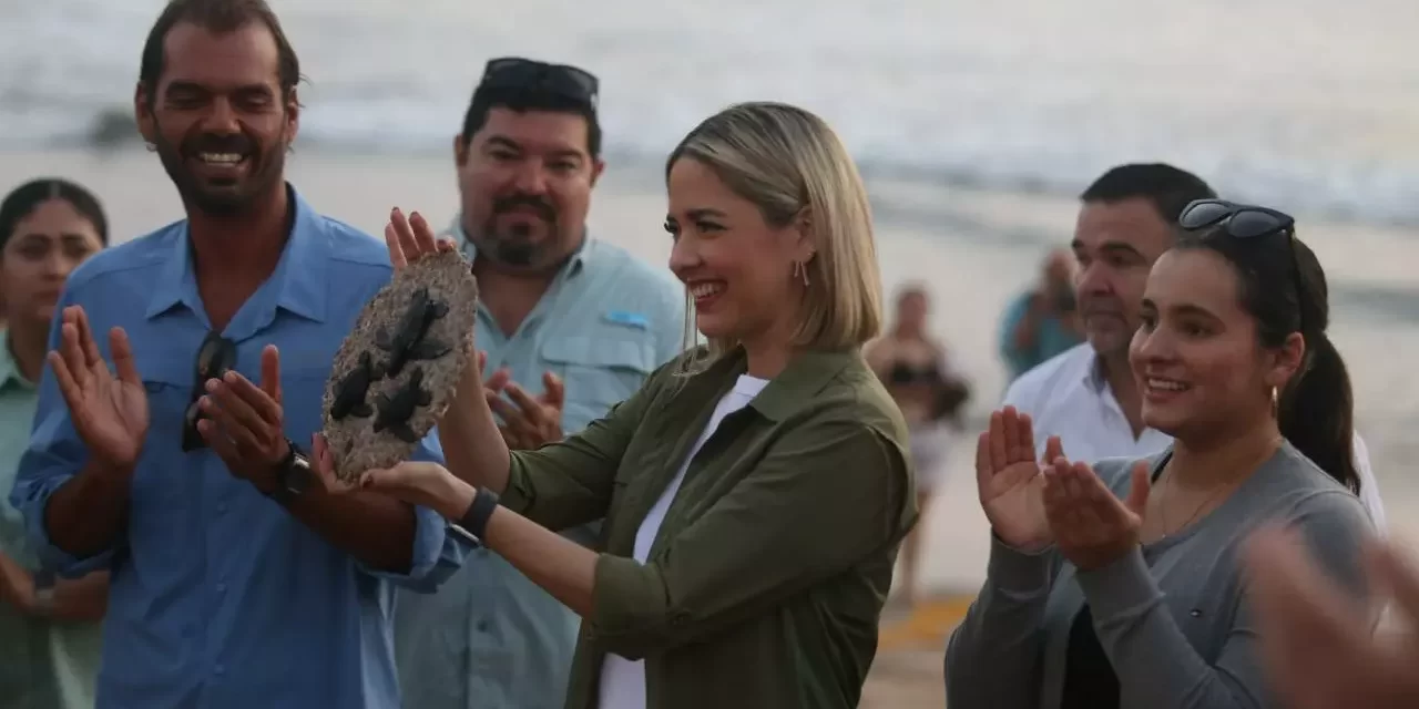 ENCABEZA PRESIDENTA DE MAZATLÁN LIBERACIÓN DE 217 CRÍAS DE TORTUGA GOLFINA