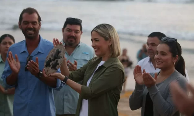 ENCABEZA PRESIDENTA DE MAZATLÁN LIBERACIÓN DE 217 CRÍAS DE TORTUGA GOLFINA